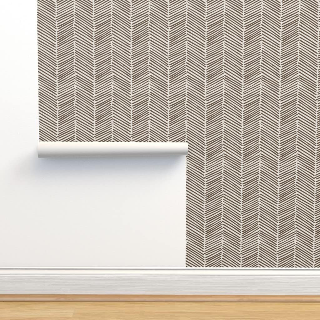 Best Deal 🛒 Peel & Stick Wallpaper 9ft x 2ft - Neutral Chevron Arrows Bark Natural Brown White Arrow Zig Zag Geometric Woodland Custom Removable Wallpaper by Spoonflower
