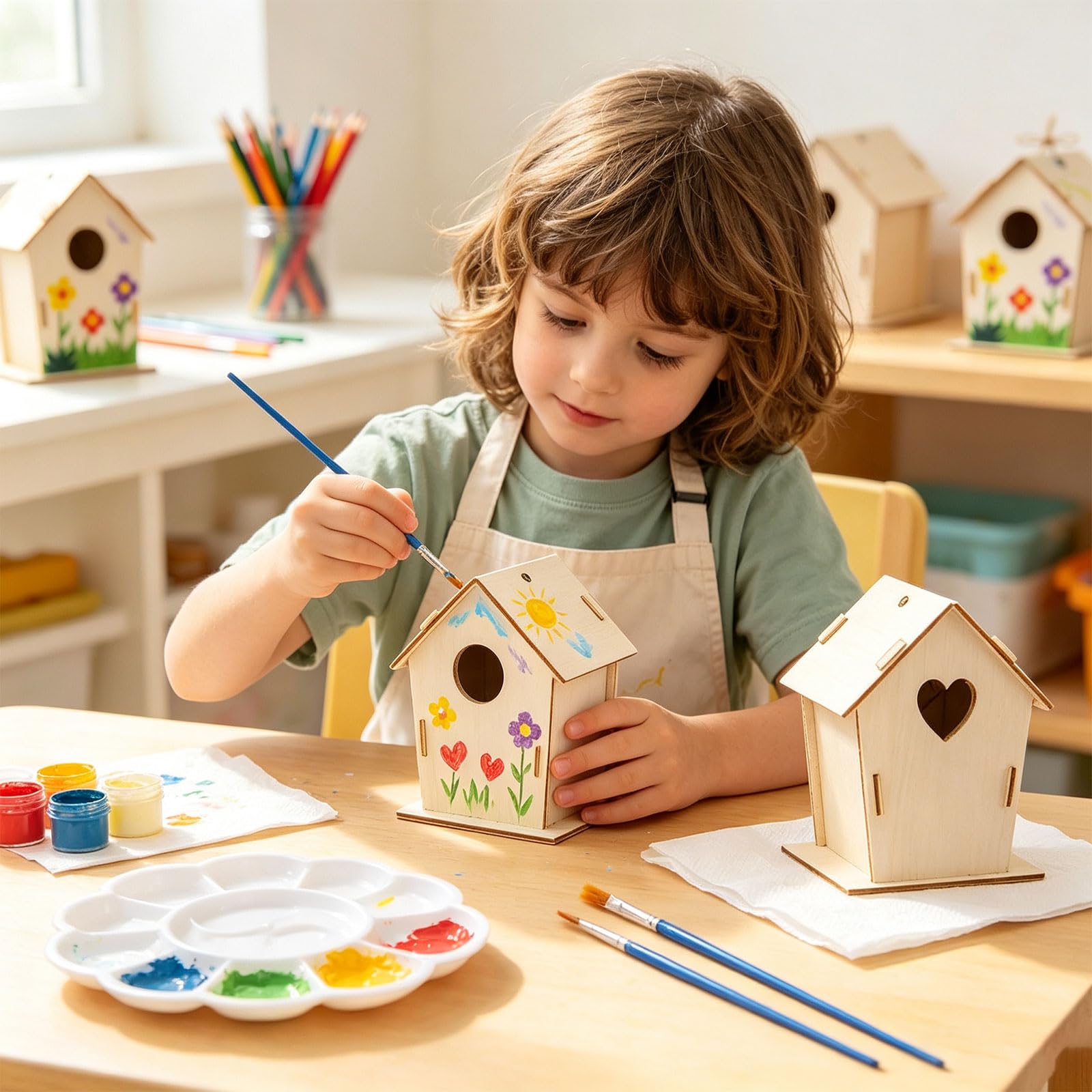 Juego de construcción de casa de pájaros de madera pintable, actividad