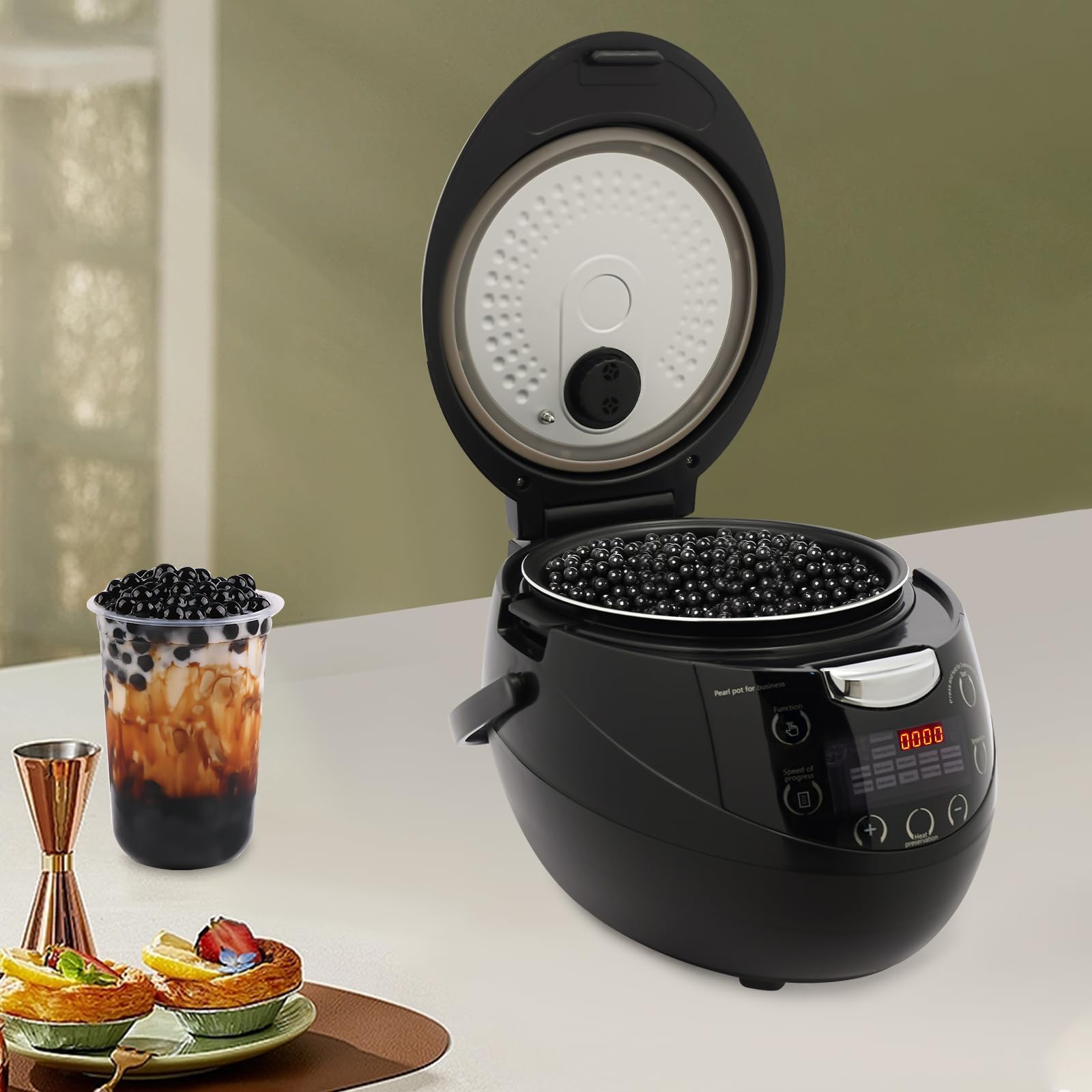 Boba Maker Machine 6L Máquina eléctrica comercial para hacer perlas de tapioca, cocina automática de té de burbujas con olla antiadherente y pantalla LED para tiendas de té con leche 5