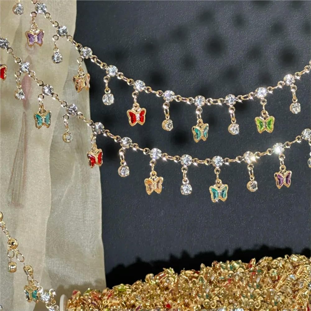 Catena con Ciondolo a Farfalla Lucida da 10 m con Perline di zircone e Maglie in Rame per Braccialetti Fai da Te e Accessori per la creazione di Gioielli