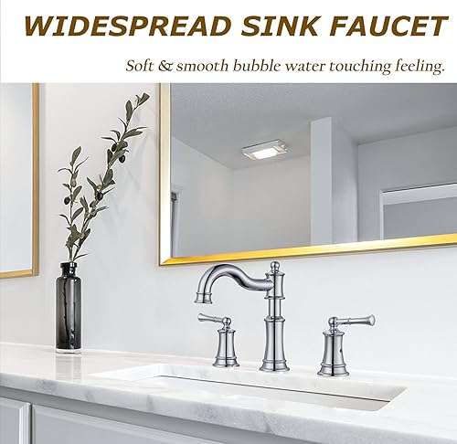 Miniatura 2 de WINKEAR Grifo romano para fregadero de baño, 3 agujeros, cromado, 2 asas, instalación generalizada de montaje en cubierta de 8 pulgadas con