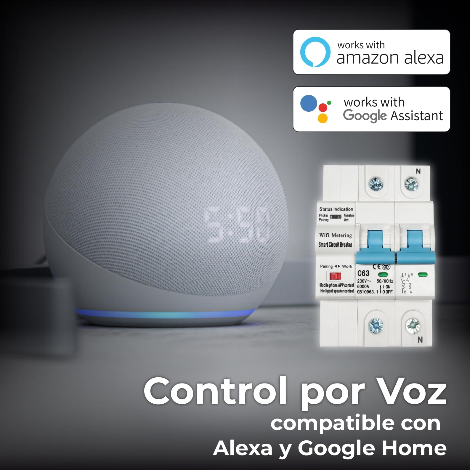 LED ATOMANT 2x Disyuntor Termico Wifi 2P Programable 10-63A Medidor Consumo