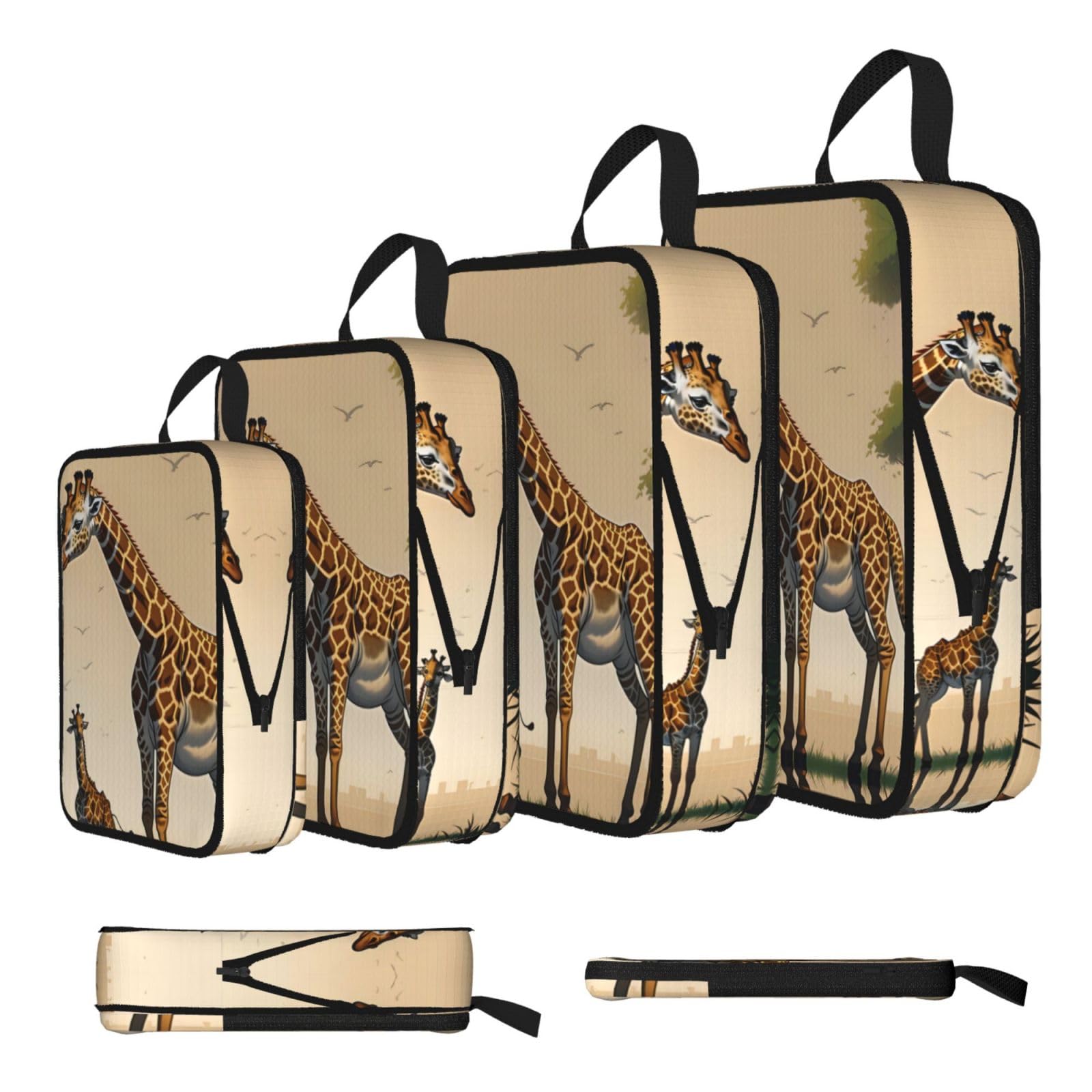 Sxzvvbn Black Mother And Child Giraffe Compression Packing Cubes 4 Piece Set