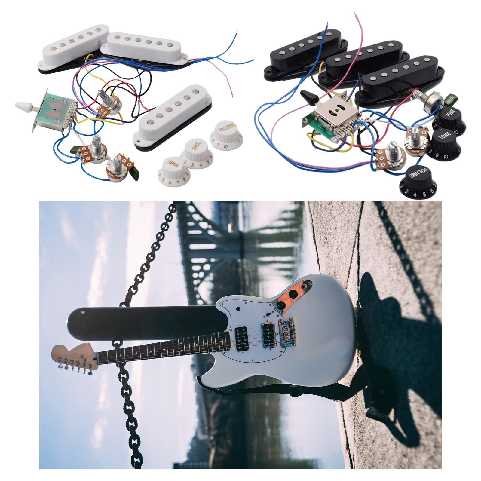 przetworniki do gitary elektrycznej Wstępnie Okablowany Zestaw Przetworników Gitarowych 250K Do Wymiany Części Do Gitary Elektrycznej For ST (Color : 2)