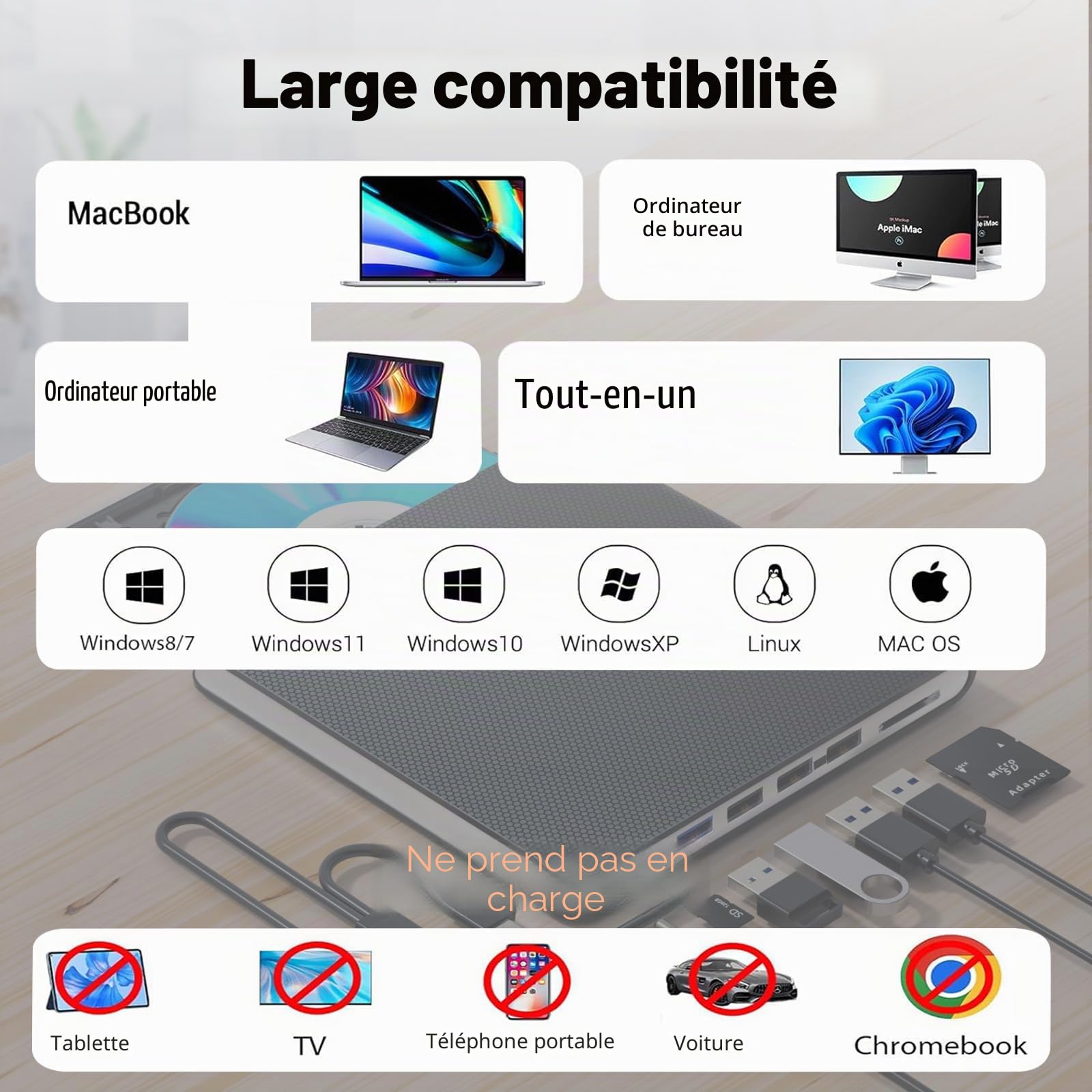 Lecteur Blu - Ray Externe Lecteur Blu - Ray Lecteur DVD/BD Lecture/écriture Lecteur Blu - Ray Portable USB 3.0 et Type - C DVD Burner Ultra HD Blu - Ray Burner pour Windows 7/8 / 10/11/MacOS