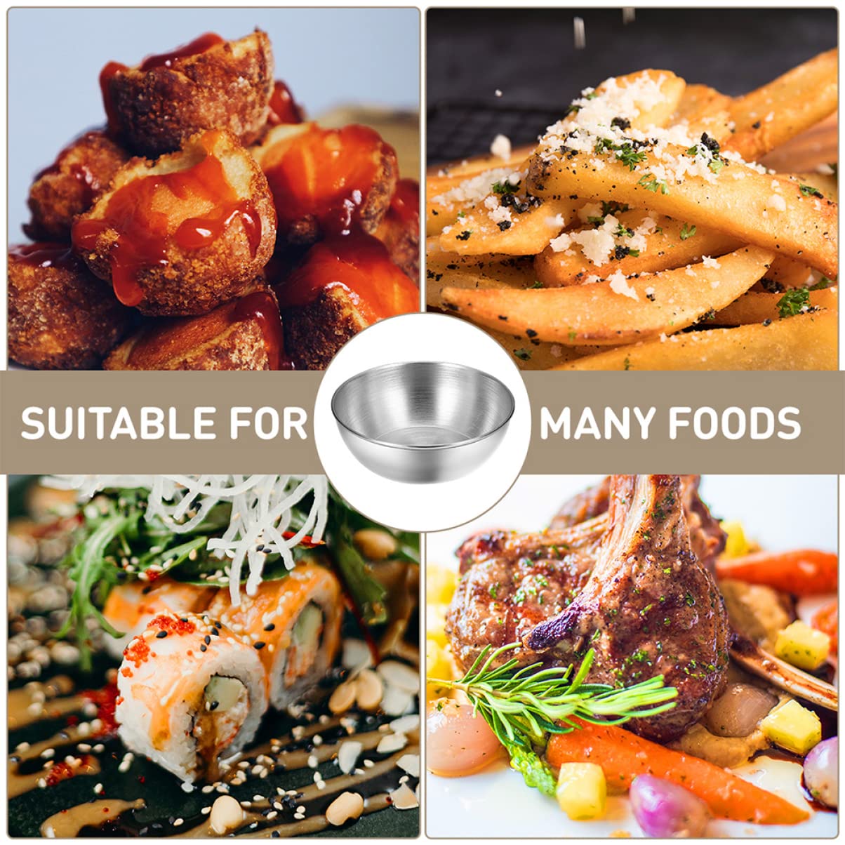 AUTSUPPL 4pcs Sauce Dish Soy Sauce Dish Round Serving Platter Halloween Serving Dishes Snack Tray Household Dipping Sauce Dish Dip Containers with Lids Ramekins Plate Silver Stainless Steel