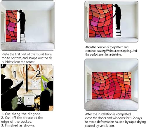 Miniatura 4 de Papel tapiz para Baño, papel de contacto de pared, color rojo rosa, mosaico, decoración, paneles de revestimiento artístico, aplicación multiescena,