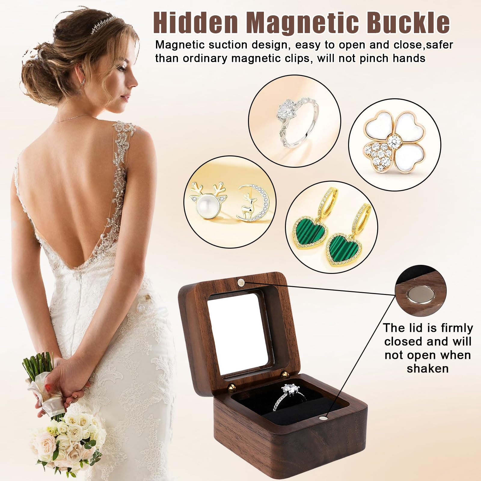 2 Piezas Caja Anillo Joyero Pequeño Cuadrada 5.5 * 5.5 * 4cm Cajas Anillos Caja Anillo Compromiso Mini de Sola Ranura para La Ceremonia de Boda de La Propuesta de Compromiso (Ranura única)