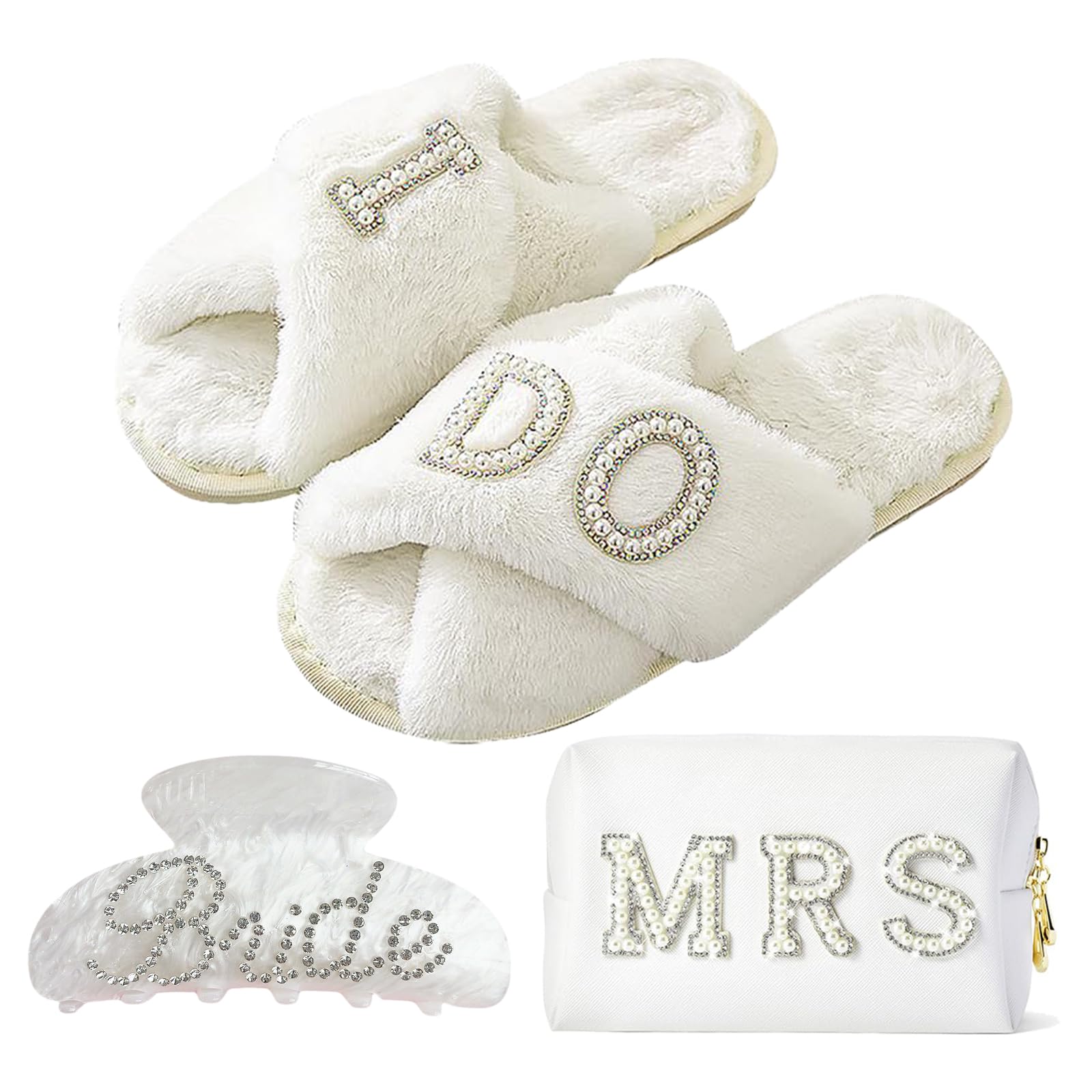 Defresit 3 Pcs Bride To Be Gift Set - Makeup Bag, Slippers, Hair Clip - for Wedding Proposal Bridal Shower(Noble Style)