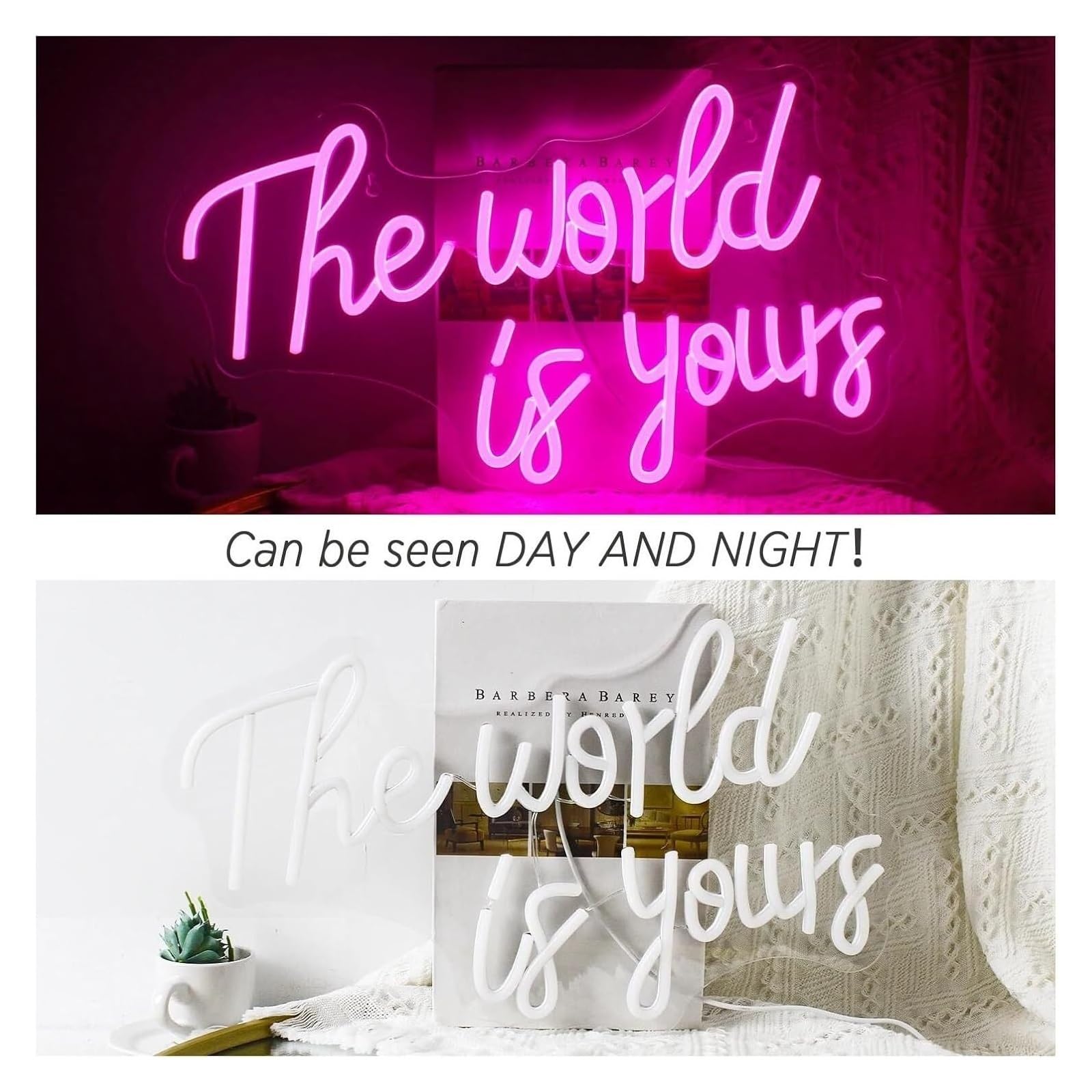 Luce al neon Insegne al neon per te, per me e per Il mondo è per tuo Luci LED Insegna per Stanza Festa Bar Lampade natalizie(Rosa,A)
