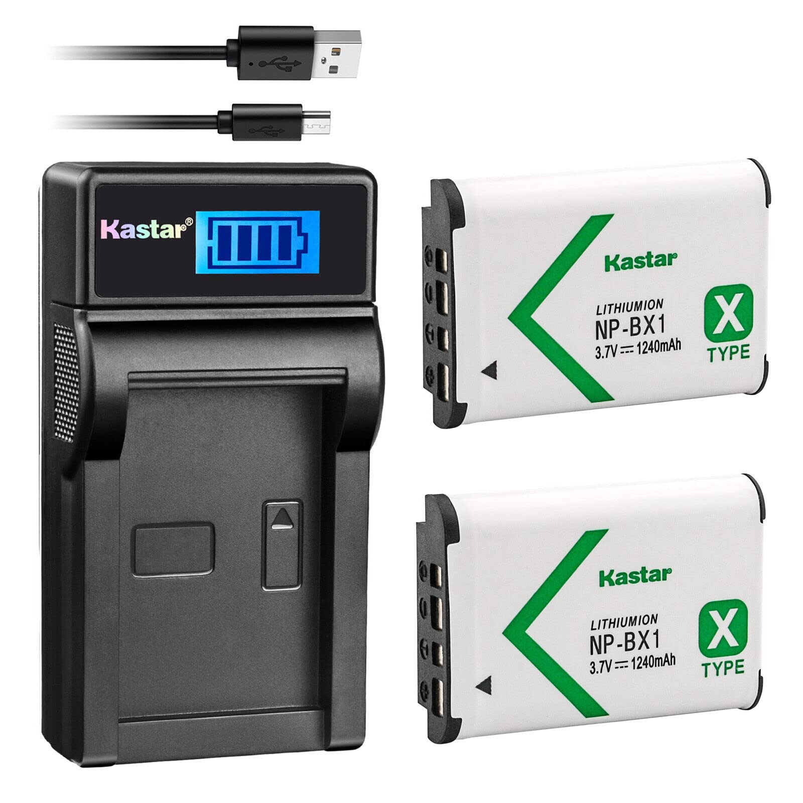 Kastar Battery (X2) & LCD Slim USB Charger Replacement for Sony NP-BX1 Cyber-Shot DSC-HX50V HX300 RX1 RX1R RX100 RX100 II RX100M II RX100 III RX100M3 WX300 HDR-AS10 AS15 AS30V AS100V AS100VR CX240
