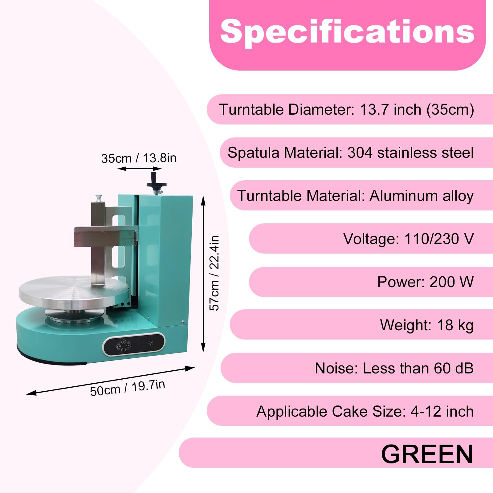 Automatische Tortendekorationsmaschine Und Torten Dekorieren Einfach, Aluminium-Drehteller, Glatte Glasur, Elektrische Kuchen Verzierung Für Zuhause Und Profi(Green)