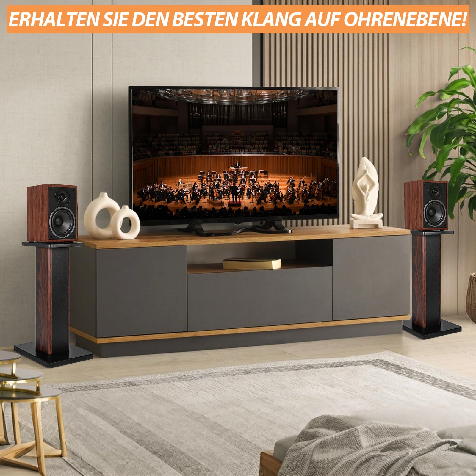 2er-Pack Holz-Lautsprecherständer mit Sand Füllbarer Design, Boxenständer Holz für Satelliten Regallautsprecher, Tragkraft bis zu 50 KG, Bodenlautsprecherständer (50CM)