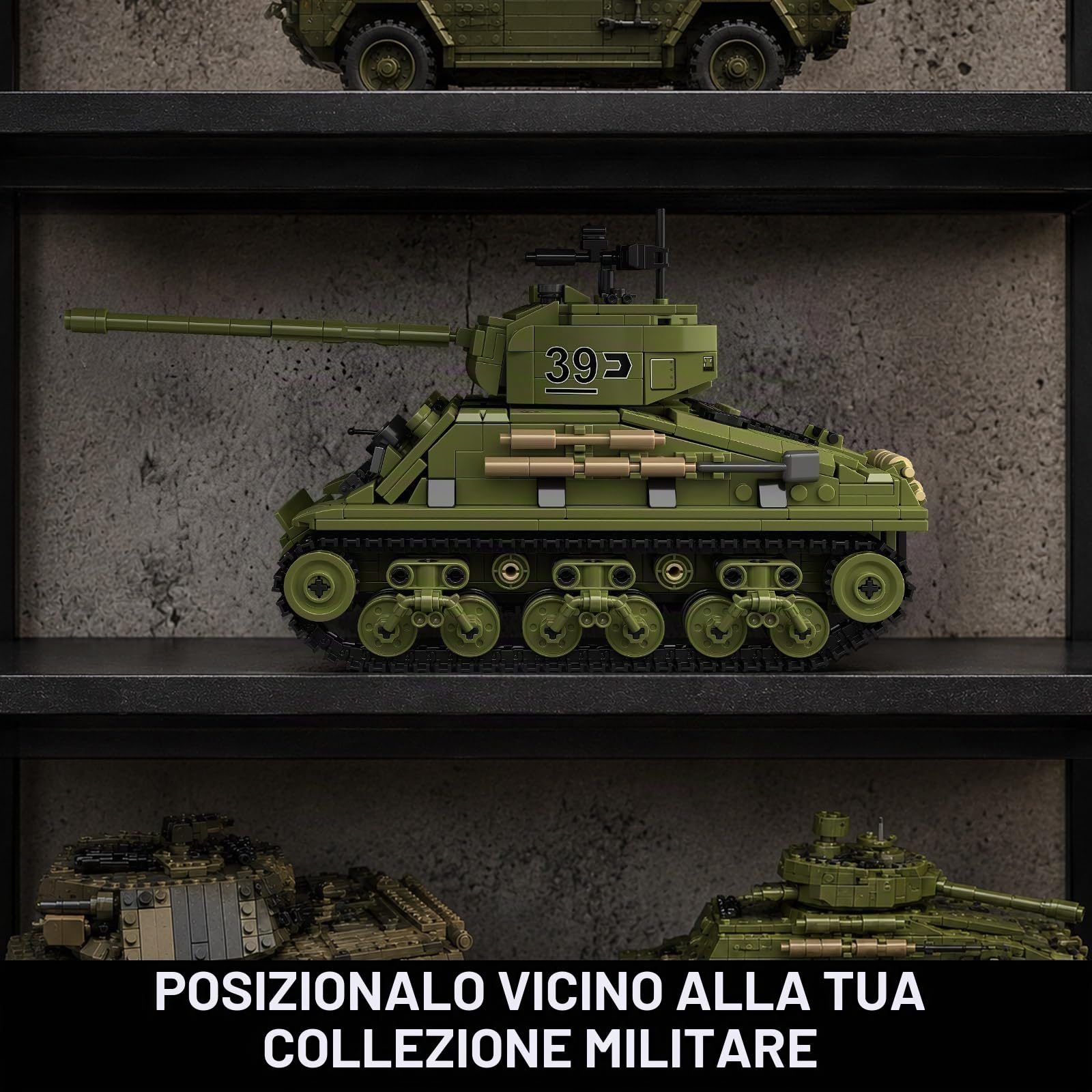TYCOLE Set di Mattoncini per Carro Armato Sherman da 991 Pezzi, Modello Militare da Collezione della Seconda Guerra Mondiale da Costruire ed Esporre, Regali di Compleanno e Vacanze per Adulti, Ragazzi