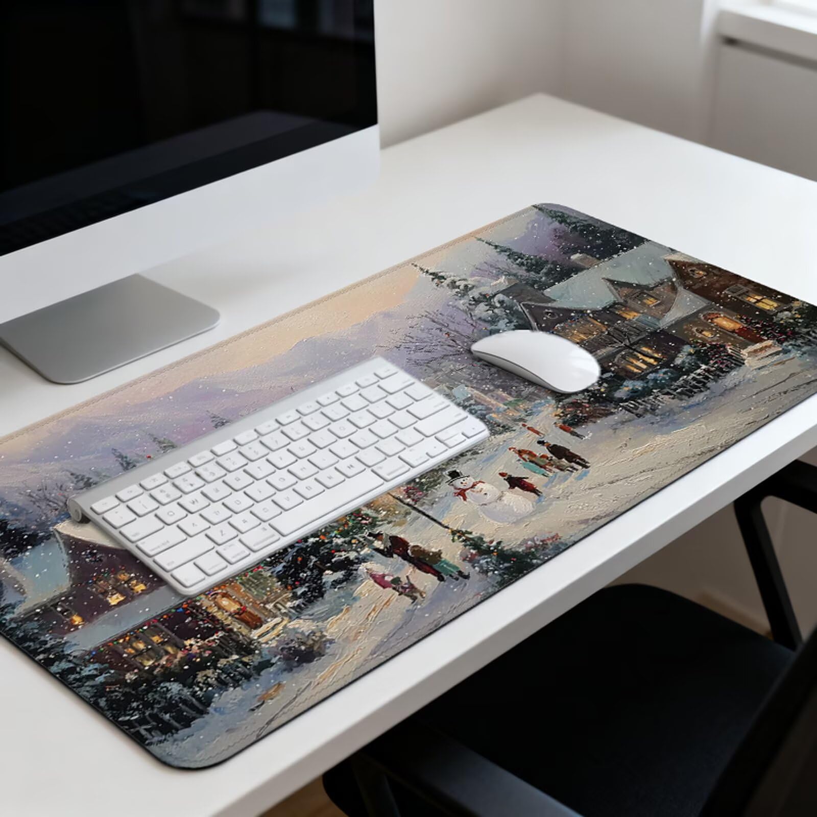Tappetino Mouse Natale 1200x600 mm xxl Grande Inverno Tappetino Mouse Gaming Antiscivolo Sottomano Scrivania, Mouse pad Impermeabile con Bordi Cuciti Adatto a Casa, Ufficio e Sala Giochi 3Y-920