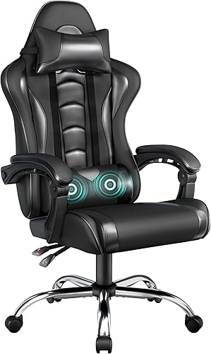 Yaheetech Silla para videojuegos, silla de computadora con reposacabezas y soporte lumbar de masaje, silla de juegos ergonómica ajustable de altura