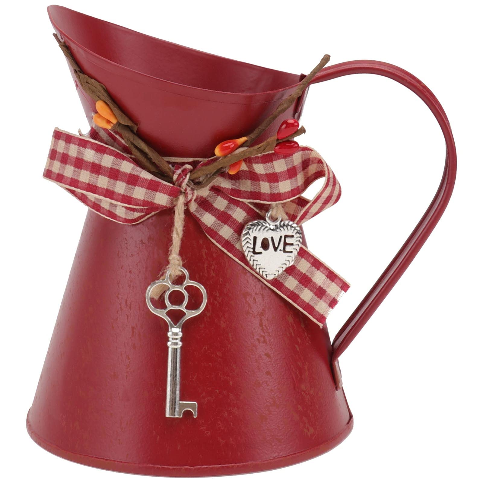 Happyyami White Rustic Metal Vase With Handle Shabby Chic Galvanized...