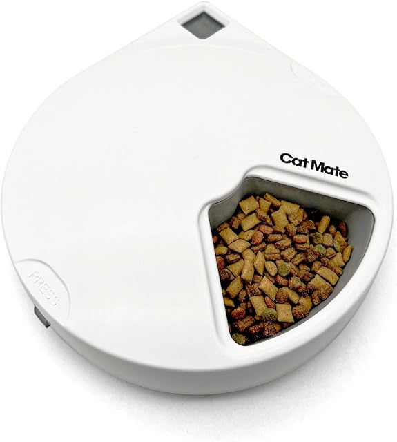 Pet Mate C500 Automatyczny Podajnik dla Zwierząt Domowych, 5 Porcji, Biały