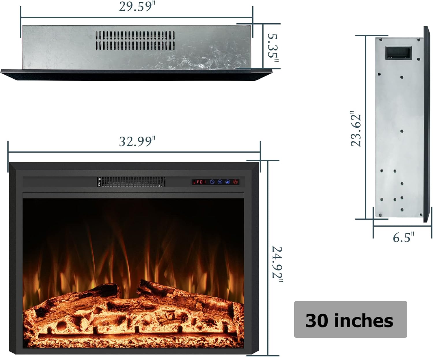 33" Width Electric Fireplace Inserts with Adjustable Flame Colors, Fireplace Heater with Touch Screen & Remote Control, Recessed in Wall, 750/1500W, Timer