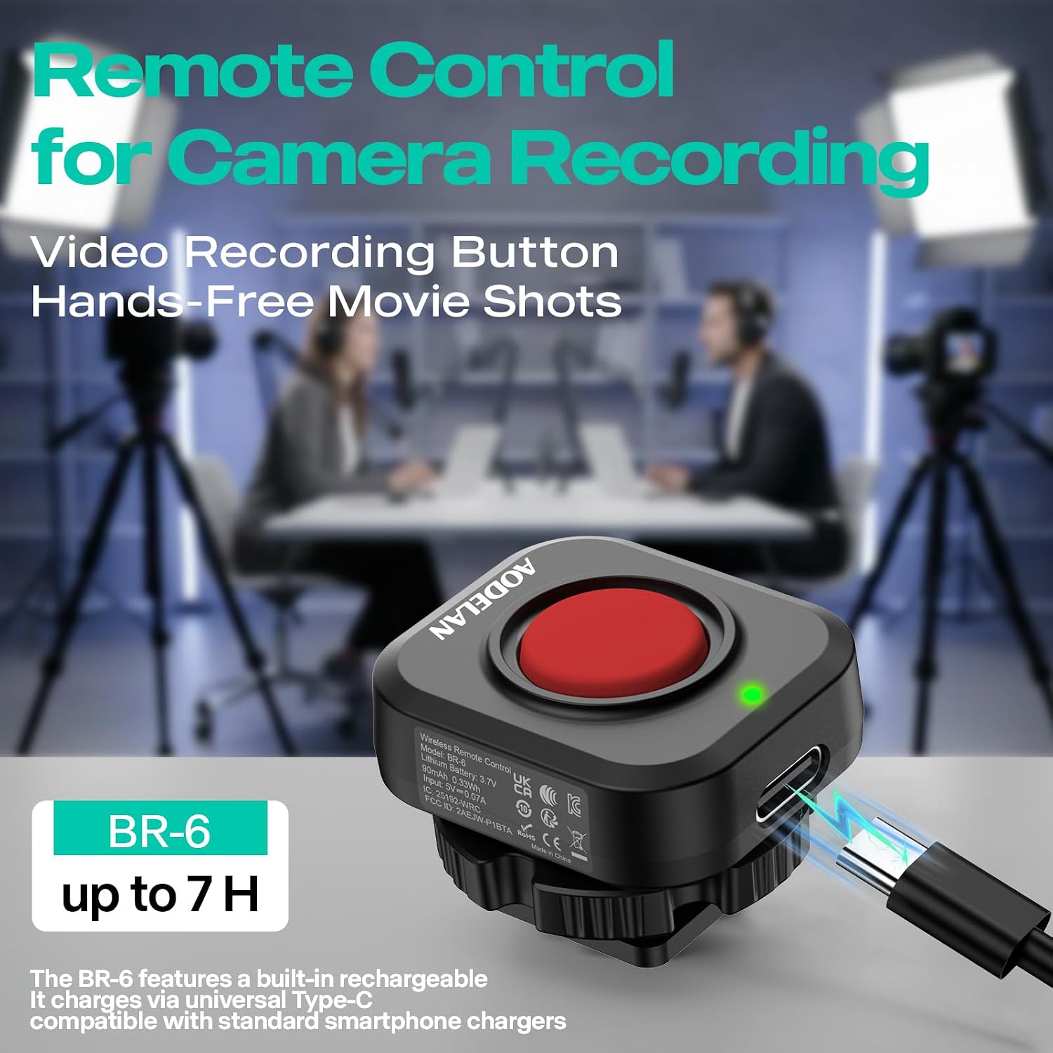 AODELAN Wireless and Wired USB-C Rechargeable Camera Video Recording Remote Control with One-Button Record and Cold Shoe Mount, Compatible with Canon EOS R50 R10, for Sony ZV-E10, for Nikon Z30