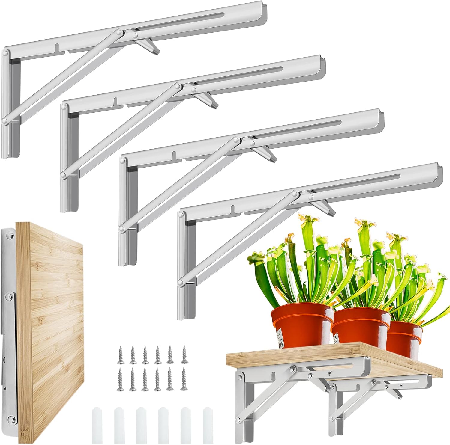 Gabrella Folding Shelf Brackets 16 Inch, Heavy Duty Stainless Steel