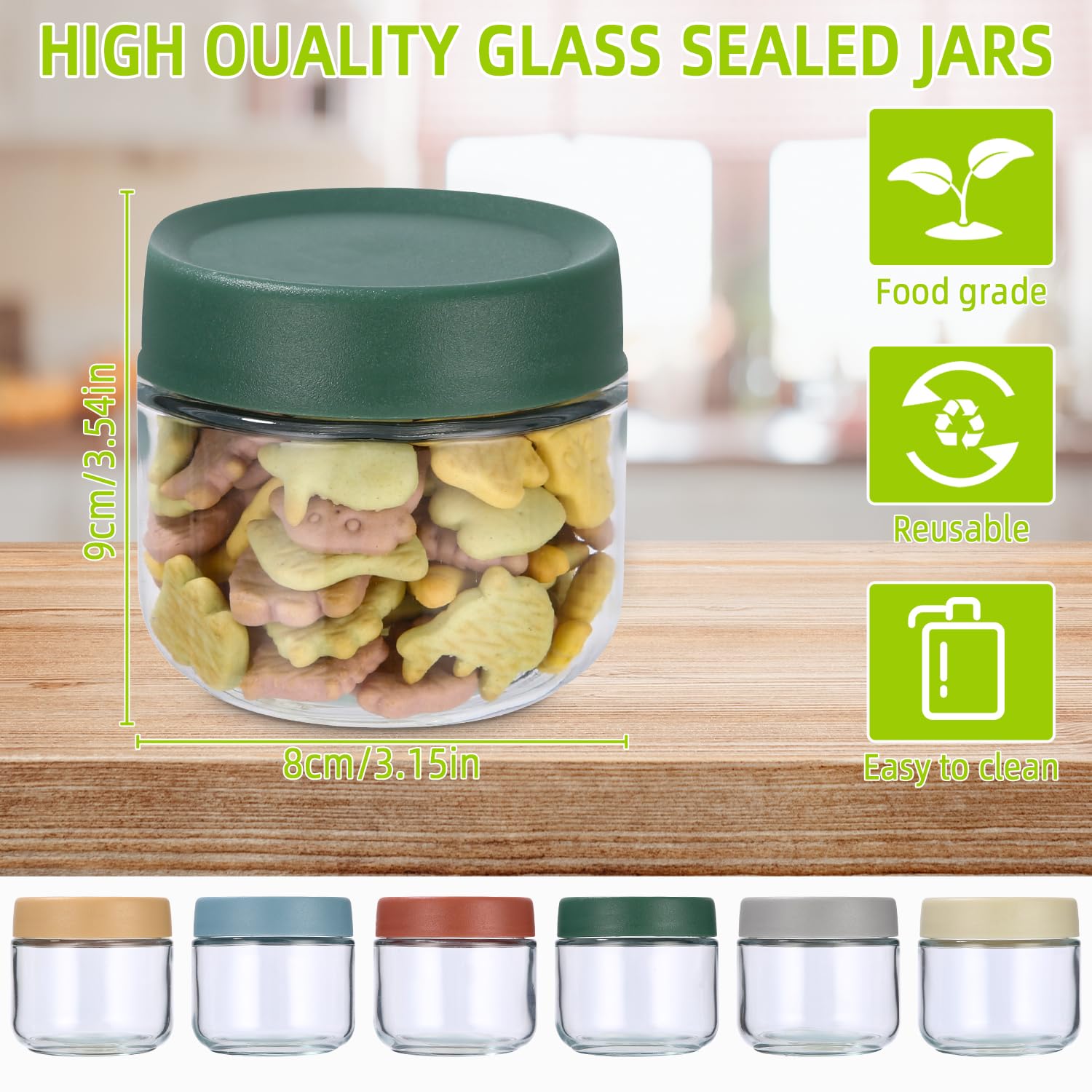 Cotepi 6Pz 300 ML Barattoli in vetro,Barattoli di Vetro Ermetici con Coperchio,Vasetti Cucina per Alimenti, Porta Cereali, per Zucchero,yogurt, budino, insalata