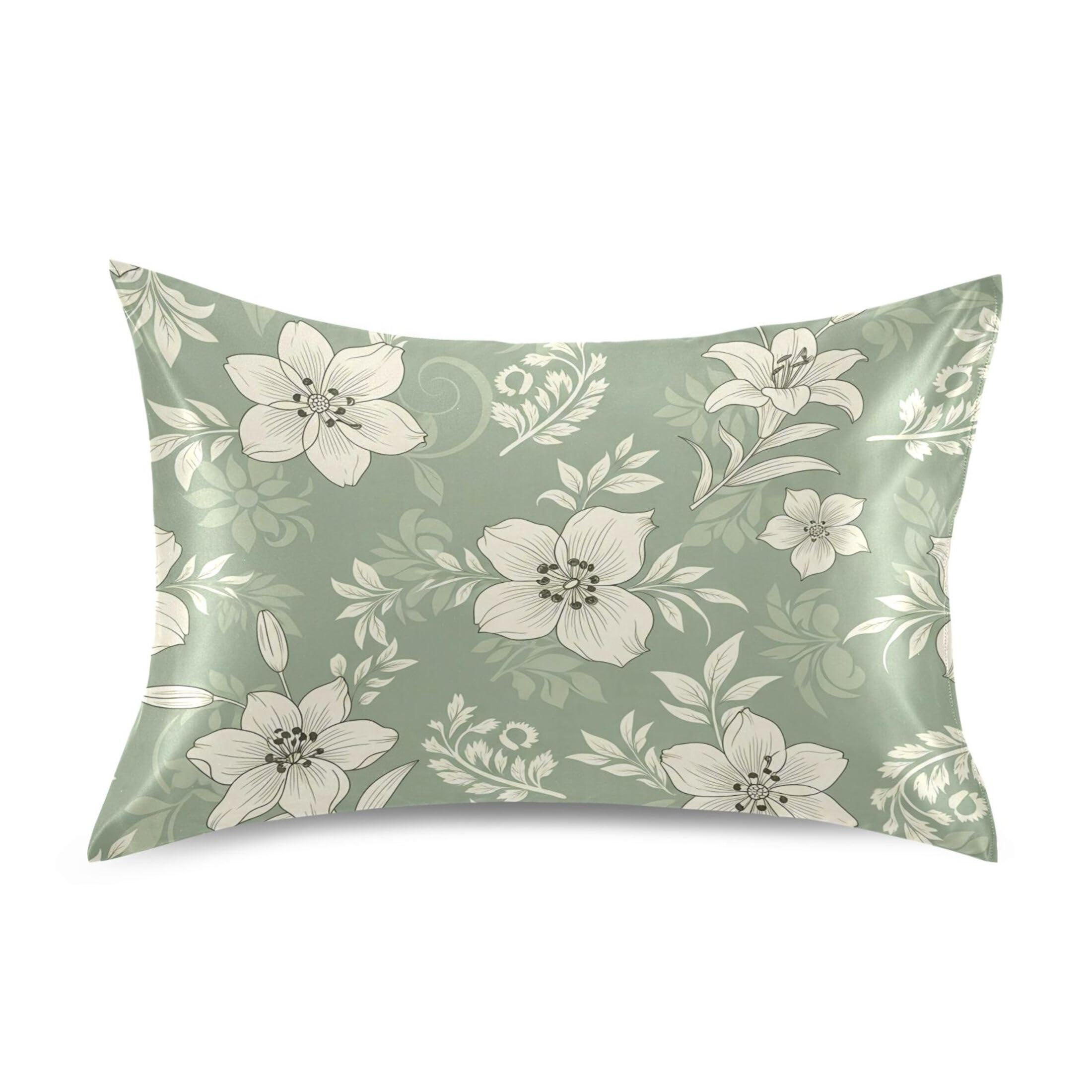 Fuauuyl Pillowcase King Size 20x40 in, Floral Soft Breathable Satin Pillow Case for Hair and Skin with Envelope Closure Wrinkle-Free