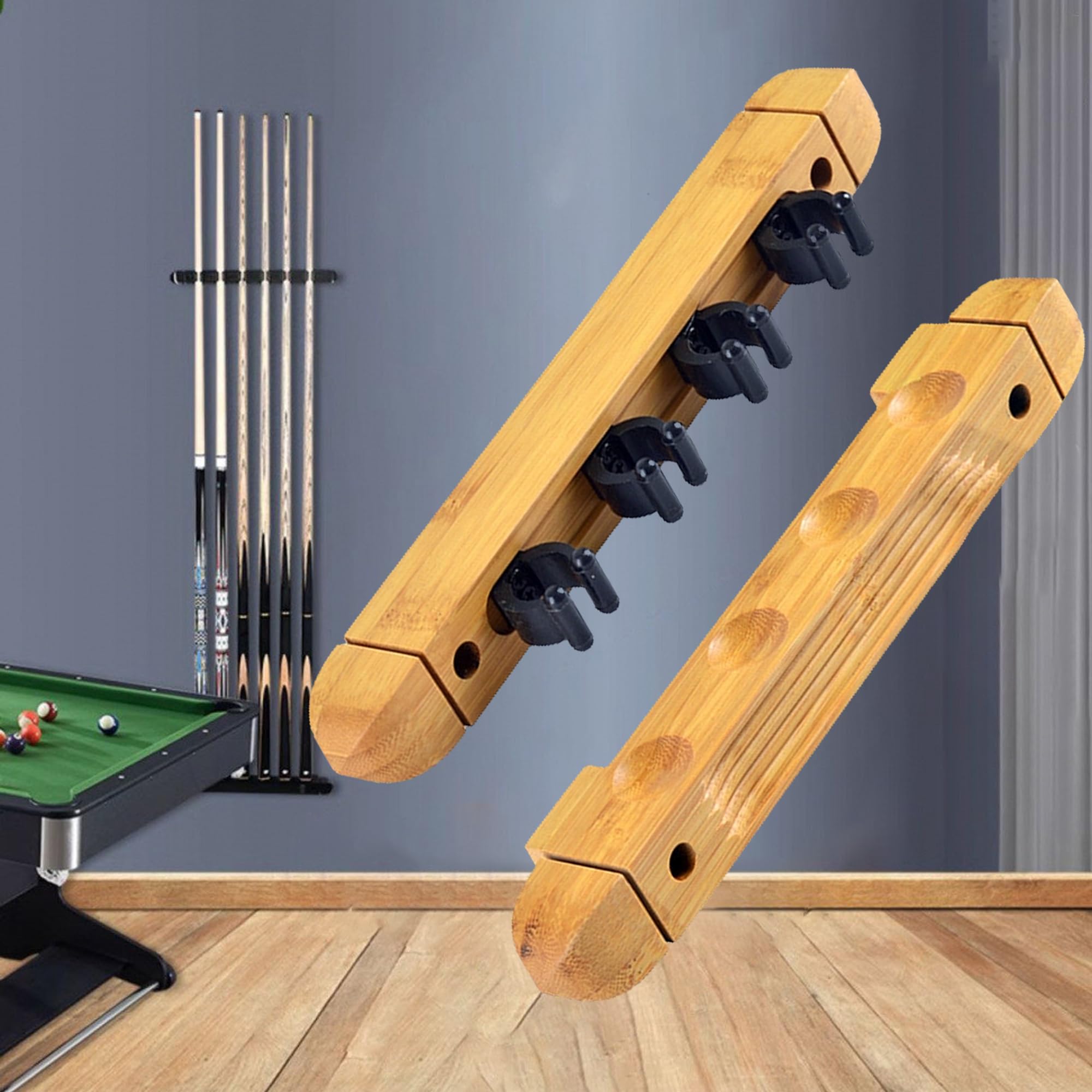 4 Agujeros Marco De Palo De Piscina Colgante De Pared, Almacenamiento Para 4 Tacos, Oporte Para Tacos De Billar, Mesa De Billar Soporte De Madera, Accesorios De Billar Para Hogares y Clubes