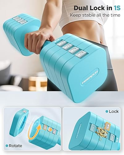 Miniatura 3 de FEIERDUN Juego de 2 mancuernas ajustables 5 en 1, pesas de mano de 20 libras10 libras para mujer, juego de mancuernas de doble estabilidad de ajuste