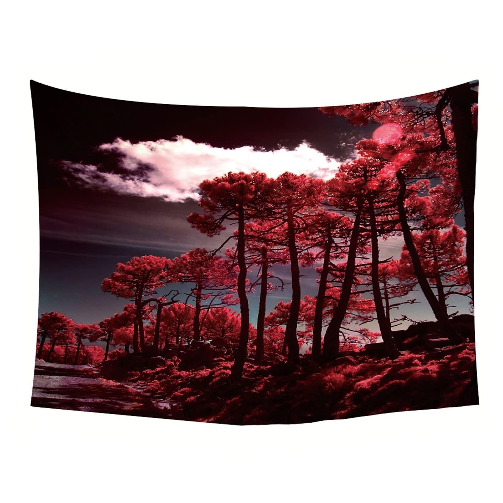 Aotiwe Zasłona ścienna w stylu boho, dywan ścienny do zawieszenia, drzewo z czerwonymi liśćmi, czarno-czerwona, 350 x 256 cm