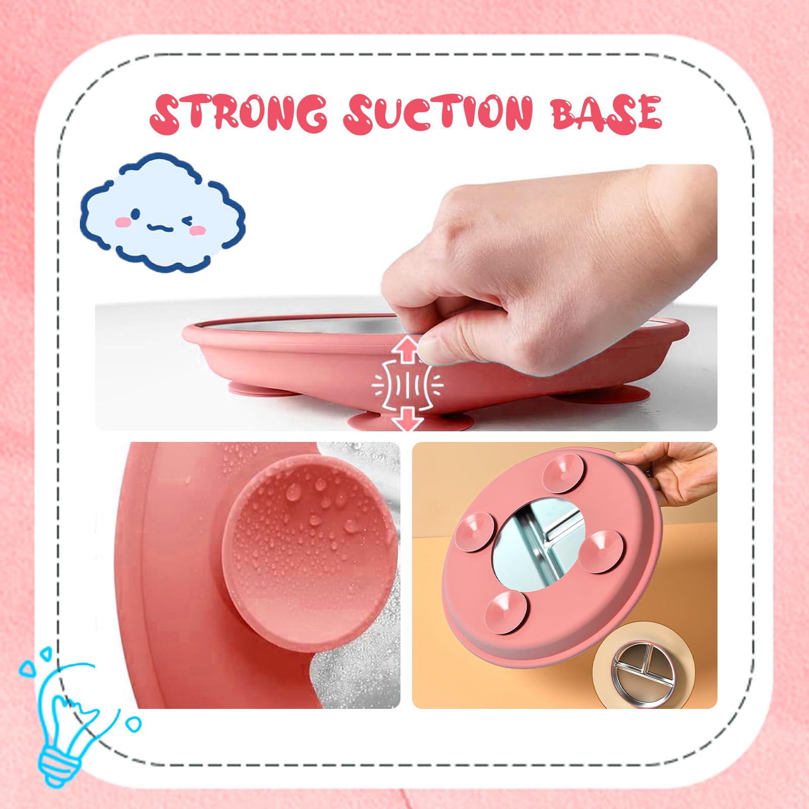 3er-Set Baby Edelstahl Schalen mit Silikon-Saugnapf & Löffel | Set Edelstahl Baby Teller mit Saugnapf Babybesteck Geteilte Kinderteller mit Löffel und Gabel, BPA-frei, Baby Geschirrset