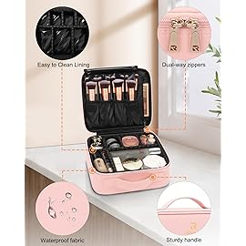 Relavel Travel Makeup Train Case Makeup Cosmetic Case Organizer Portable Artist Storage Bag with Adjustable Dividers for Cosmetics Makeup Brushes Toiletry Jewelry Digital Accessories