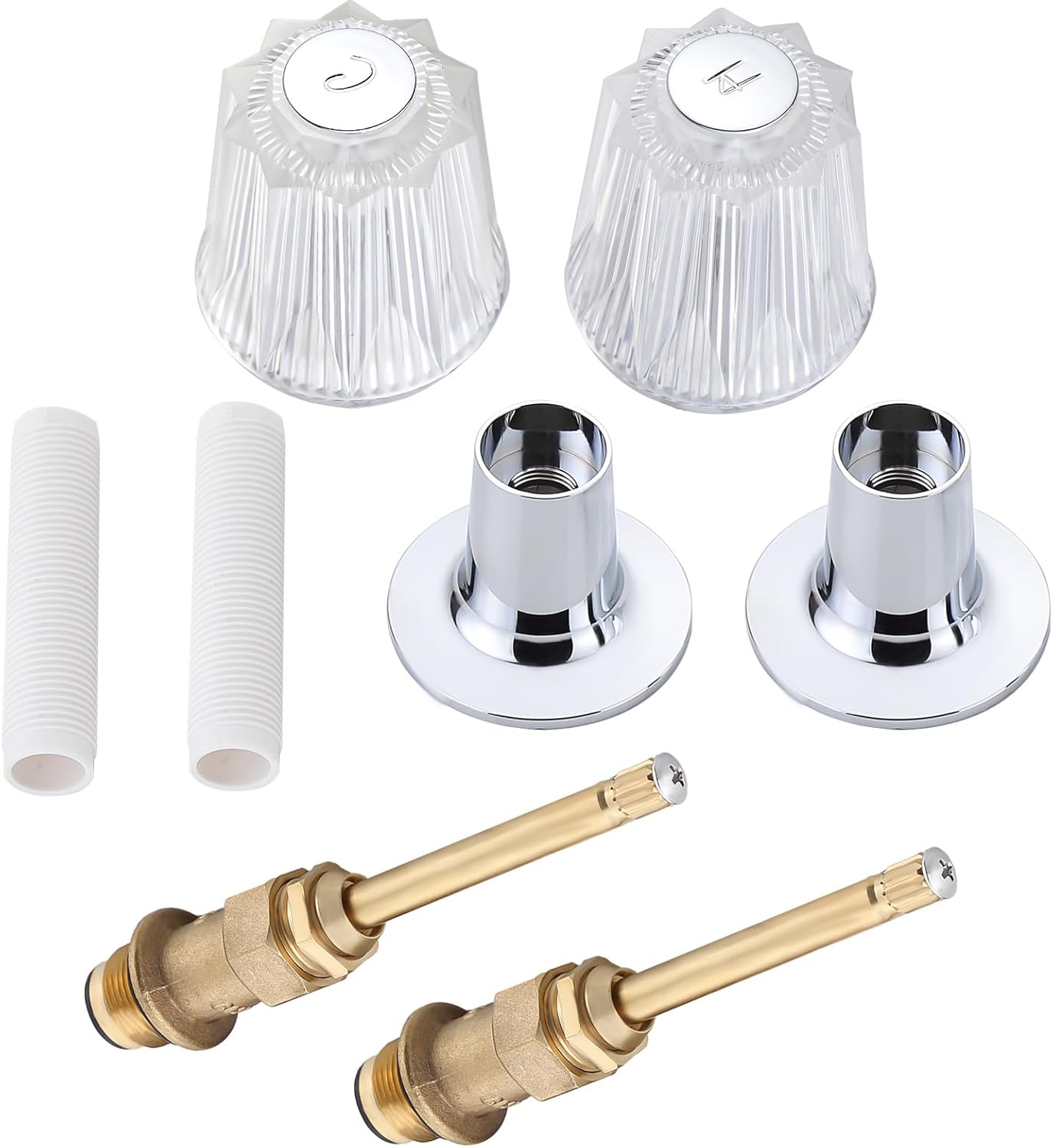 Bathtub Shower Knob 2 Piece Replacement Kit For Price Pfister Verve Compatible with Windsor Shower Faucet Handle, Set with Clear Acrylic Handles, Stems, Seats & Flanges – Hot & Cold Replacement Parts