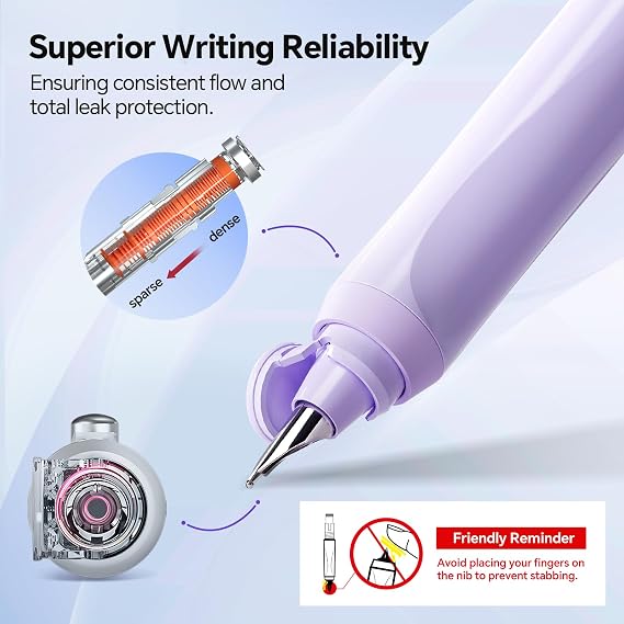 WRITECH Clictek Fountain Pen Retractable: Fine Black Ink with 10 Cartridges