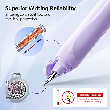 WRITECH Clictek Fountain Pen Retractable: Fine Black Ink with 10 Cartridges