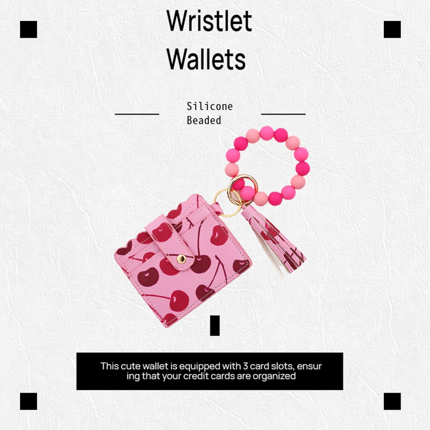 Printed Pattern Wristlet Keychain Wallet for Women Boho Credit Card Holder Aesthetic Bracelet Silicone Beaded Coin Purse (E) - Image 6