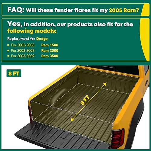 Miniatura 3 de YHTAUTO Guardabarros delanteros y traseros pintables con kit de herramientas compatibles con Dodge Ram 1500 2002-2008, Ram 25003500 2003-2009 de 8