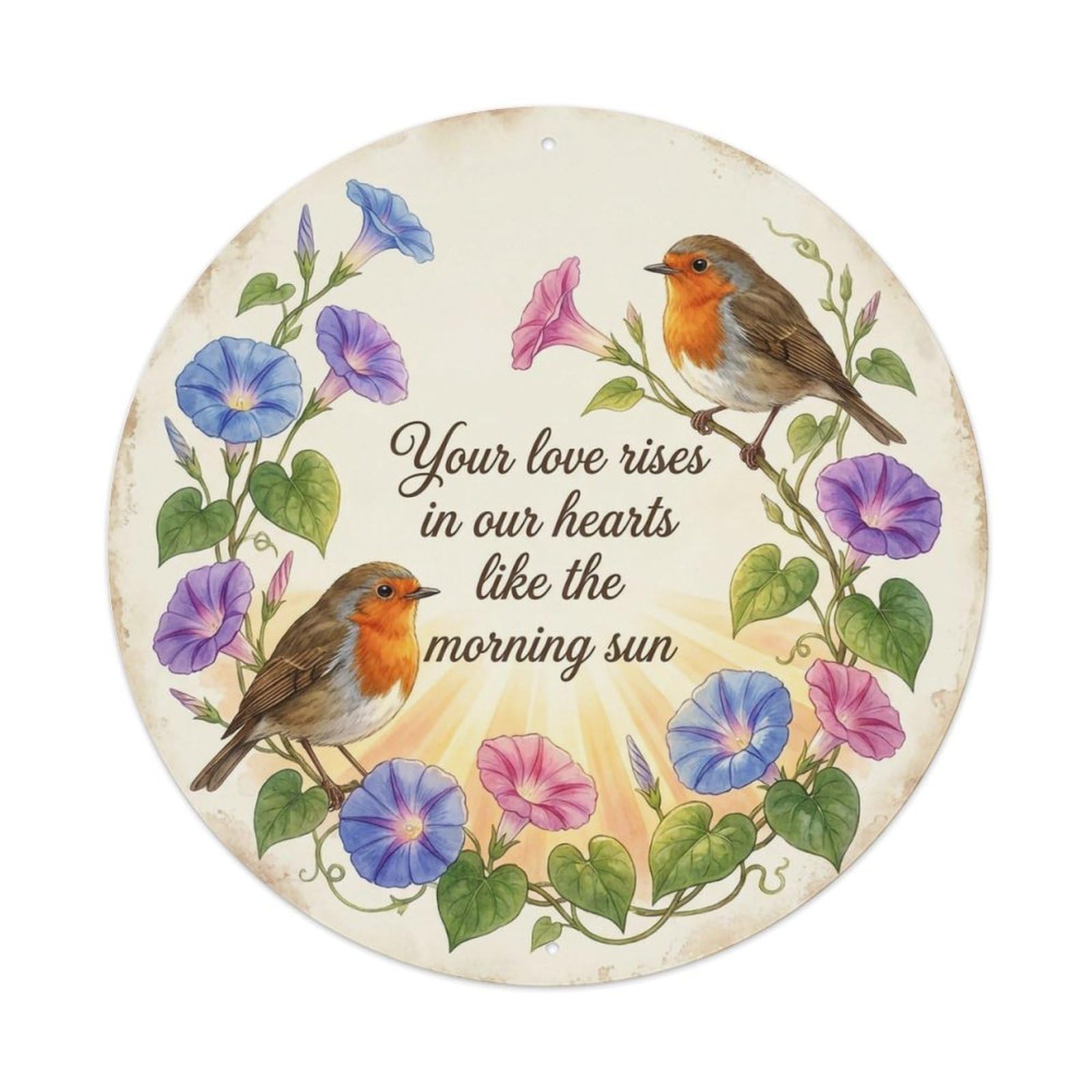 Okahys 8X8inch(20X20cm) European Robin Garden Sign Heaven Love Sunrise Metal Tin Sign