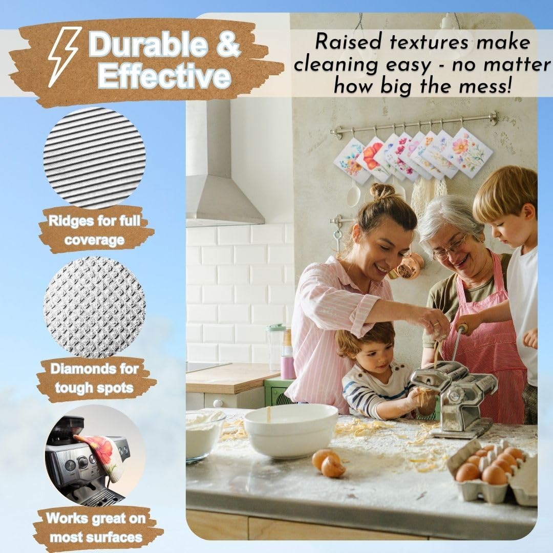 Swedish Dishcloths for Kitchen - Ecofriendly Reusable Paper Towels, Biodegradable Dish Cloths - Cellulose Sponge Dish Cloths for Washing Dishes - 8 Pack (Floral) - Image 3