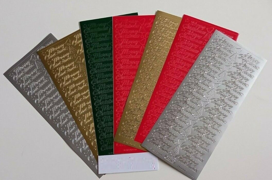 Trto Silver 1Pcs Red Color Joined Happy Christmas Peel Off Stickers Card Making Easy To Use And Useful For Decorations