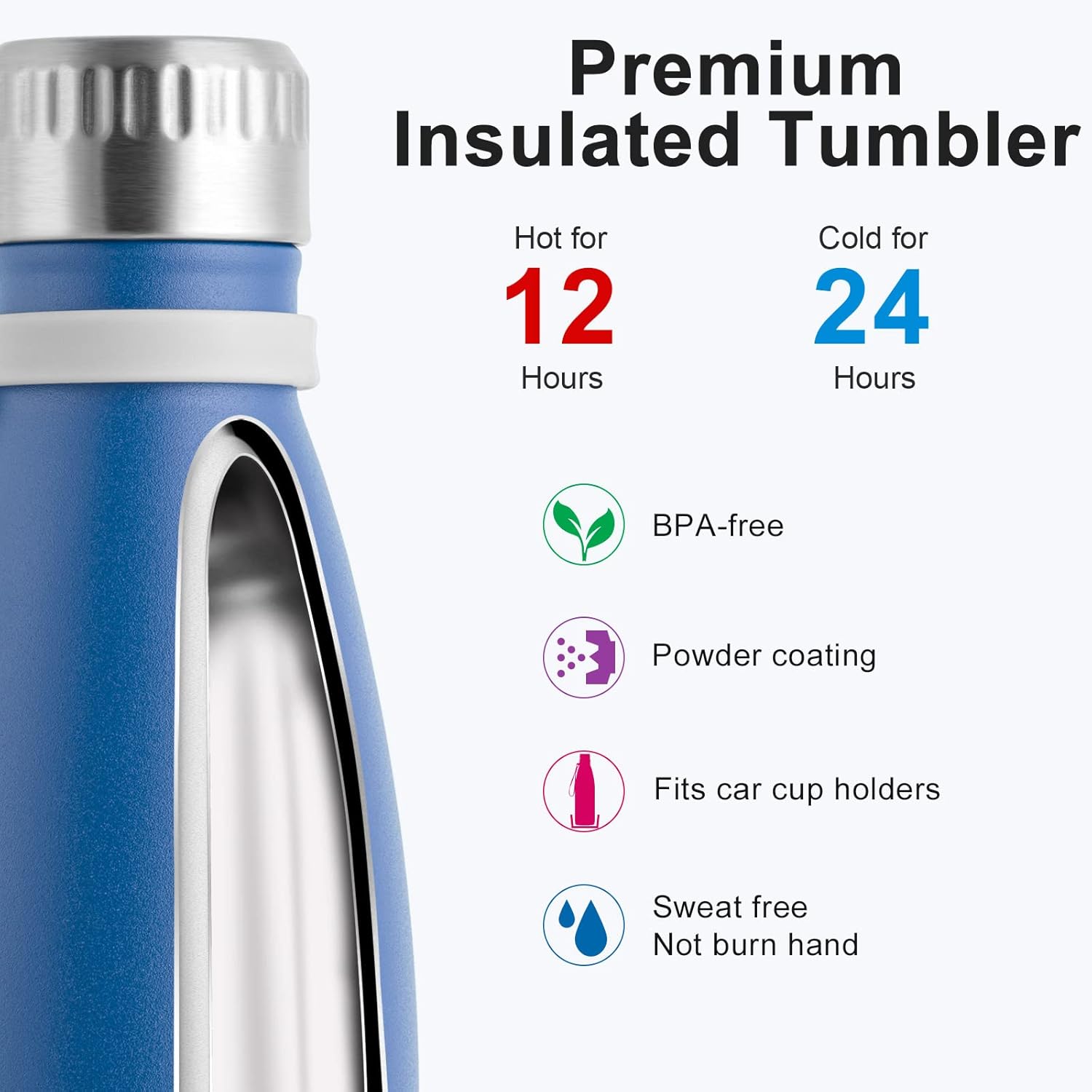 koodee Small Water Bottle 9 oz Stainless Steel Insulated Water Bottle Double Wall Vacuum Leak Proof Cola Shape Metal Sports Water Bottles (Royal Blue) - Image 3
