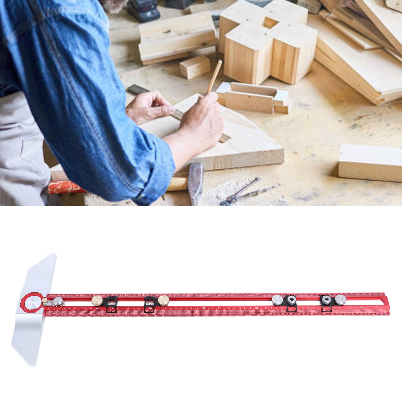 Holzbearbeitungs-Anreißer, T-Quadrat-Lineal, Architekten-Lineal, Holzbearbeitungslineal, Tischler-Arbeitswerkzeug aus Aluminiumlegierung für Tischlerarbeiten, Trockenbau, Markieren