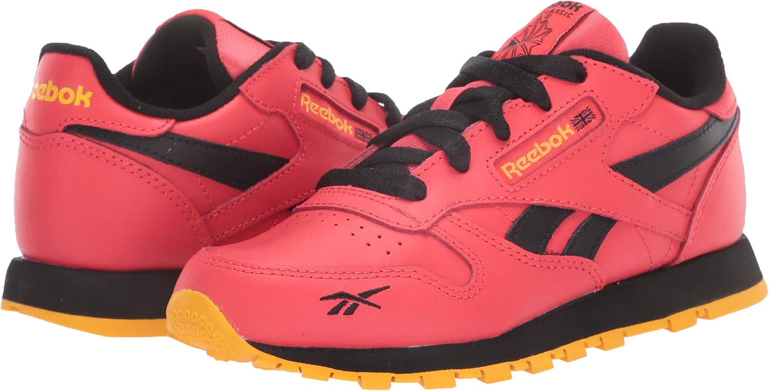 Reebok Unisex-Child Classic Leather Sneaker 8 Infant Radiant Red/Black/Fierce Gold