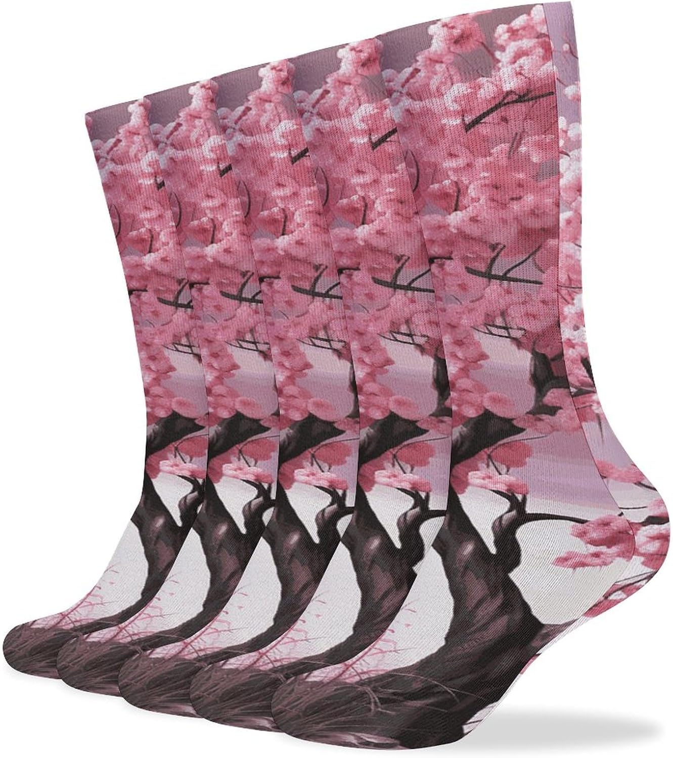 5-Pack Knee High Socks, 15.7 Inch Breathable Casual Socks Flower Tree Stockings for Men Women
