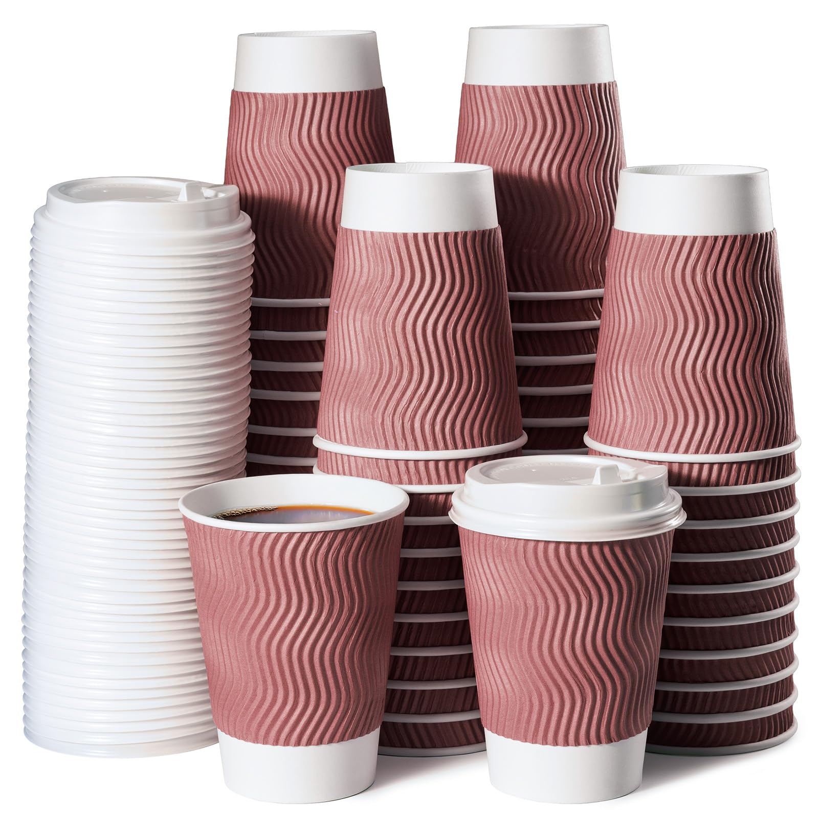 Tasses à café jetables en papier MATICAN 355ml gobelets avec couvercles Marsala et blanc