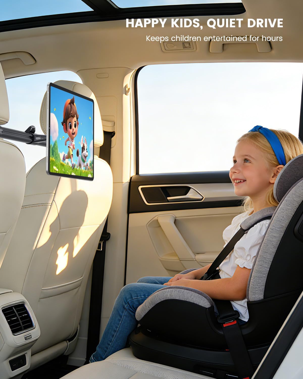 OHLPRO Kfz-Kopfstützen-Tablet-Halterung für Kinder, Roadtrip-Essentials – ausziehbare Aluminiumstange (max. 83,8 cm) für Mittelsicht, 360° drehbar, magnetischer Rücksitzständer, passend für Tablets
