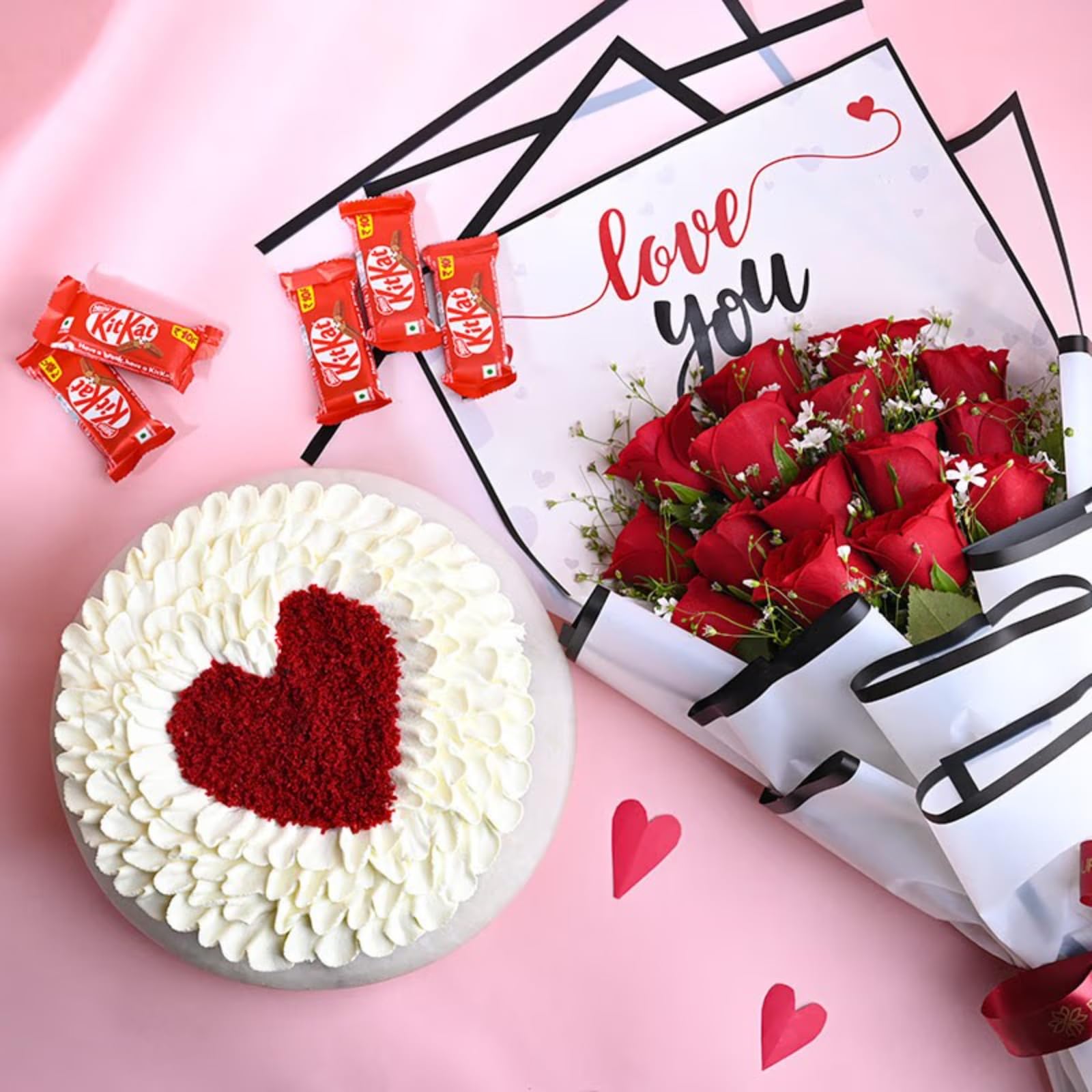 FlowerAura Gift Combo of Fresh Live 15 Red Roses Flower Bouquet With 500g Red Velvet Cake & 5 Chocolate For Birthday | Anniversary | Love | Father's Day | Mothers Day Gift For Mom (Same Day Delivery)-image-11