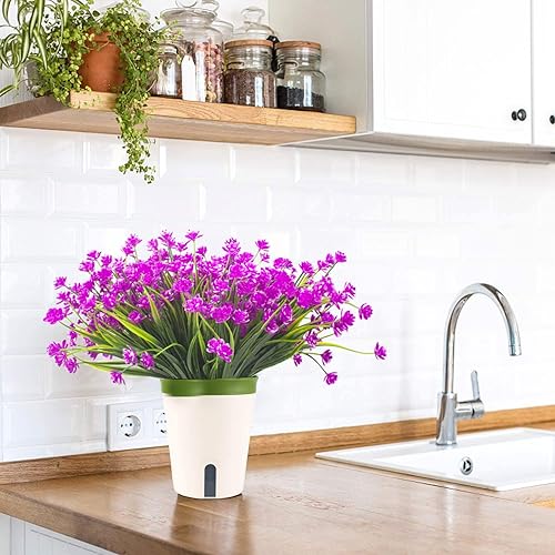 Miniatura 3 de Flores artificiales artificiales, 12 paquetes de arbustos verdes resistentes a los rayos UV para interiores y exteriores, maceta colgante para