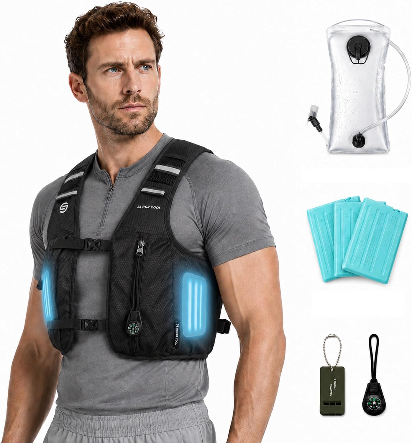 Cooling Hydration Backpack with 3 Removable Ice Packs, 2L BPA-Free Water Bladder, Adjustable Lightweight Outdoor Vest for Running, Trail Running, Hiking, Cycling, and Marathon Training