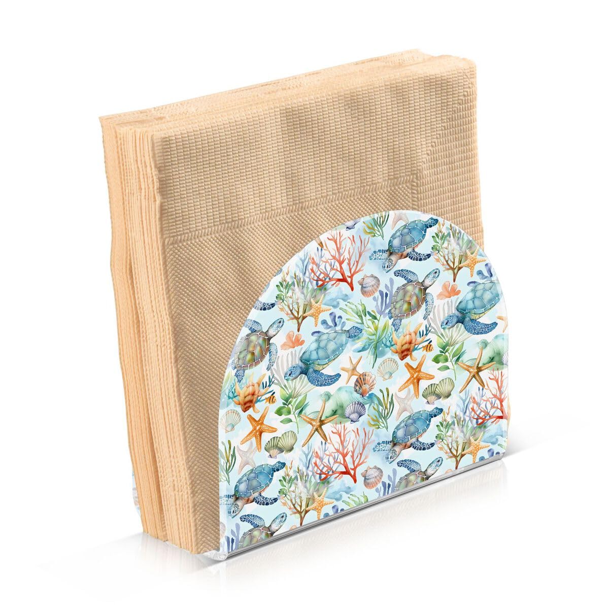 ALAZA Sea Turtles Coral Reef Starfish Acrylic Napkin Holder Tissue Paper Dispenser Napkin Holders for Tables Paper Restaurant Standing Napkin Dining Table Bathroom Kitchen